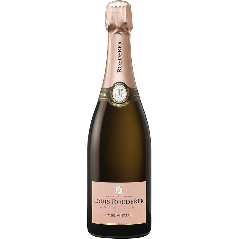 Louis Roederer Rosé Vintage 2015 in een donkere champagnefles met rechthoekig etiket.