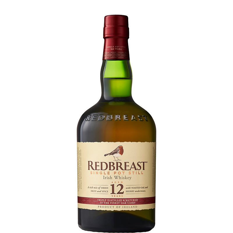 Redbreast 12 jaar oud Ierse whiskey in een groene fles met crèmekleurig etiket.