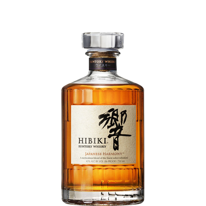 Hibiki Japanese Harmony Japanse whisky in een gefacetteerde fles met Japans etiket.